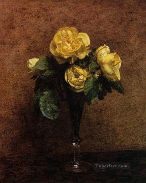  Rose Pintura - Fleurs Roses Marechal Neil pintor de flores Henri Fantin Latour
